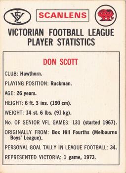 1974 Scanlens VFL #11 Don Scott Back